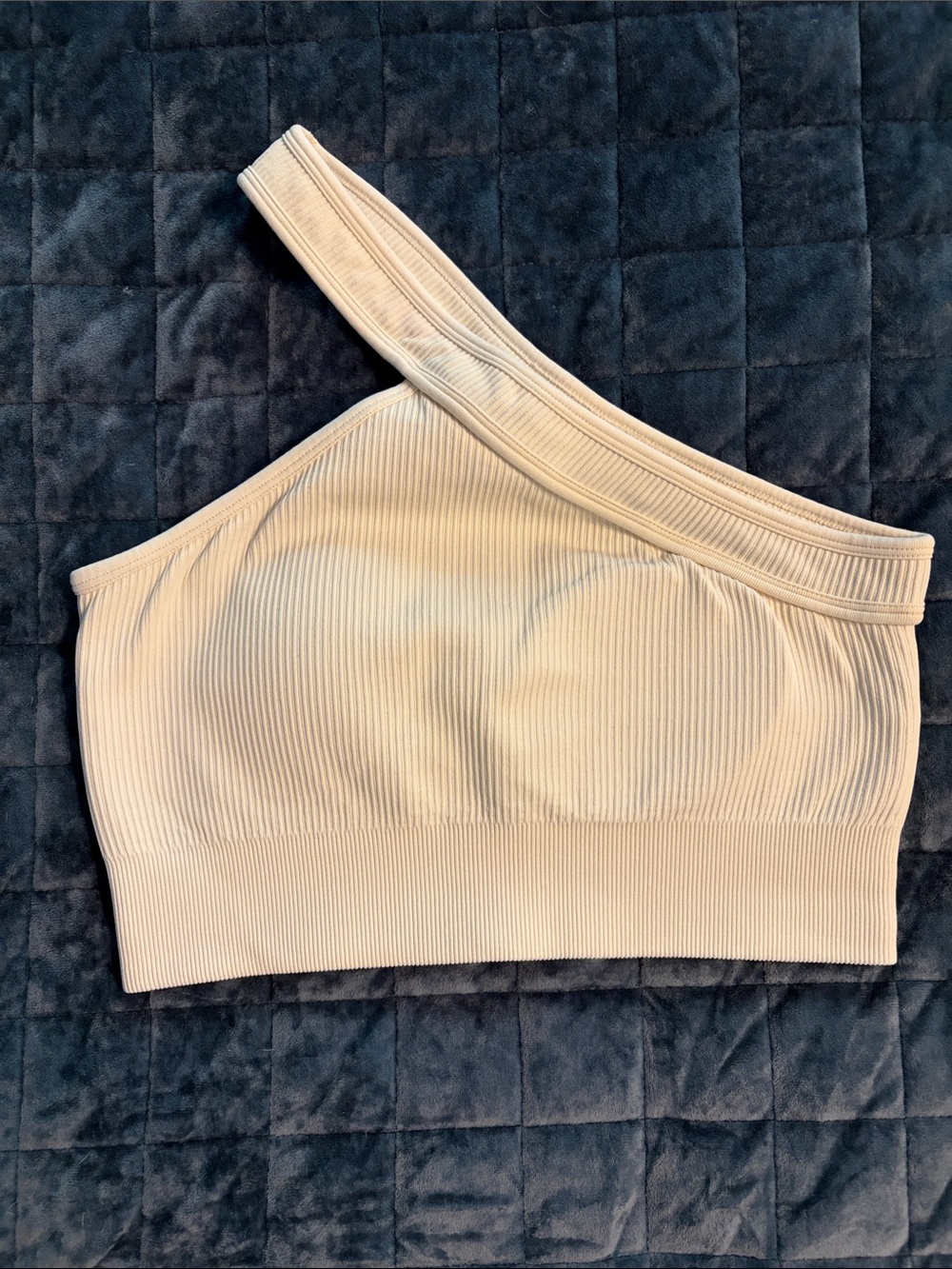 Asymmetric Ribbed One-Shoulder Camisole in Cream
